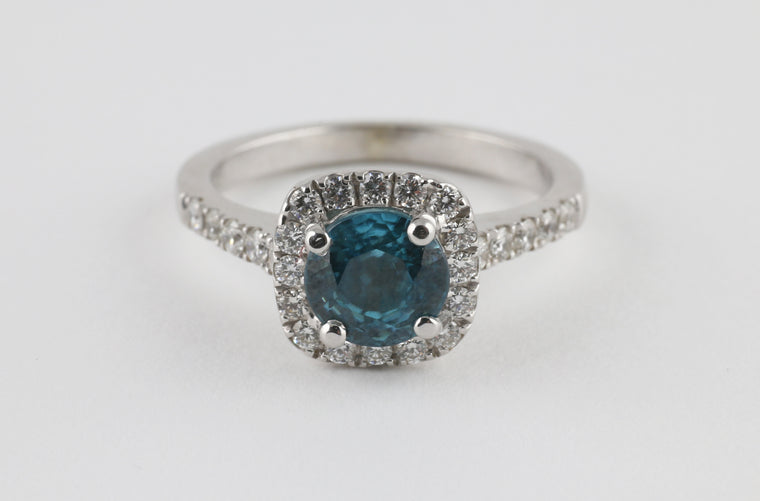 Blue Zircon and Diamond Ring