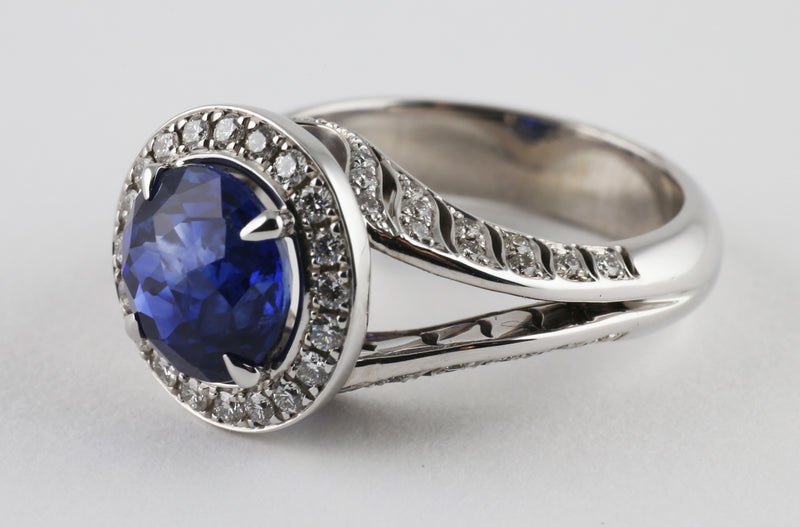 Sapphire and Diamond Ring with Split Shank