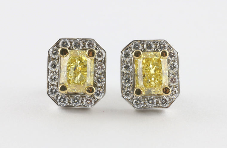 Yellow Cushion Cut Stud Earrings